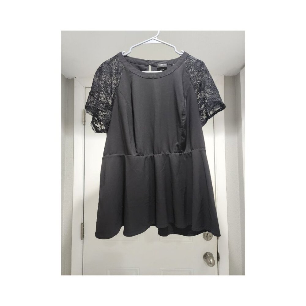 Torrid Peplum Top with Lace Sleeves